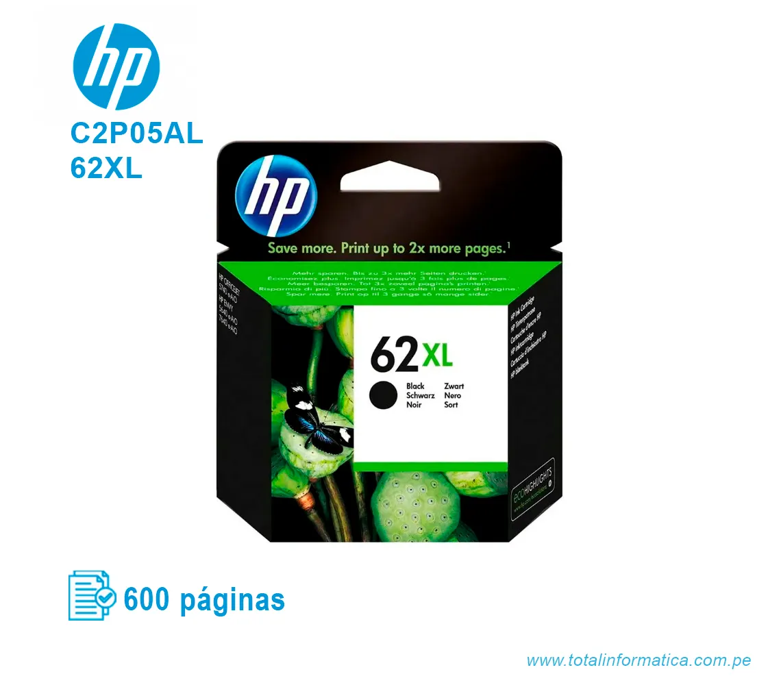 TINTA HP 62XL NEGRO ( C2P05AL ) OFFICEJET 200, 600 PAG - imagen 1