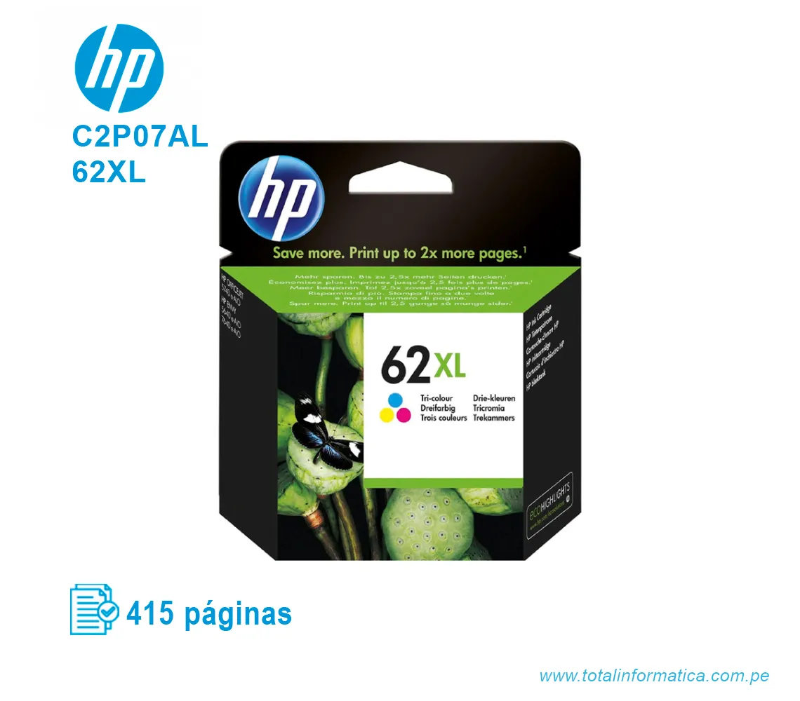TINTA HP 62XL TRICOLOR ( C2P07AL ) OFFICEJET 200, 415 PAG - imagen 1