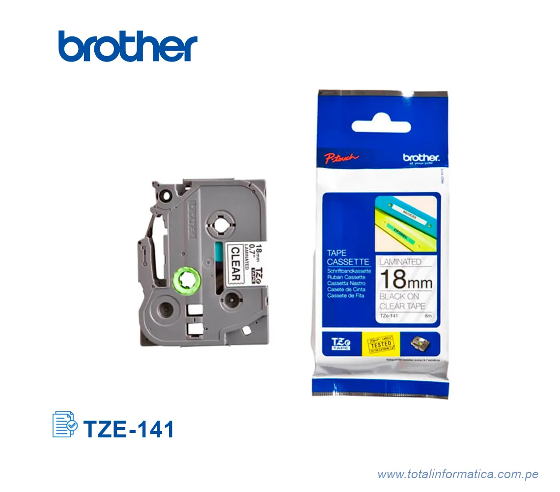 CINTA BROTHER TZE-141, 18 MM BLACK ON CLEAR 3/4" - imagen 2