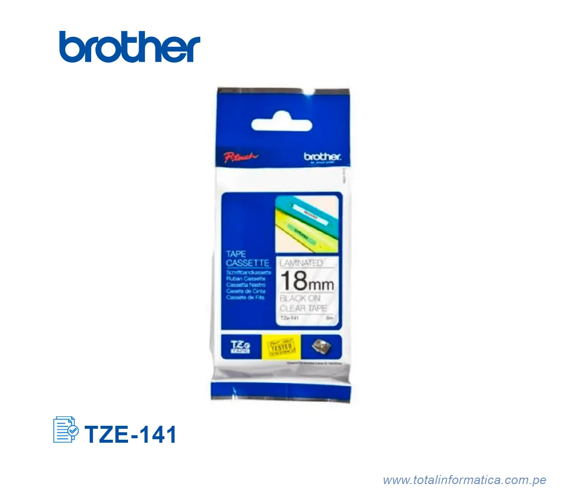 CINTA BROTHER TZE-141, 18 MM BLACK ON CLEAR 3/4" - imagen 1
