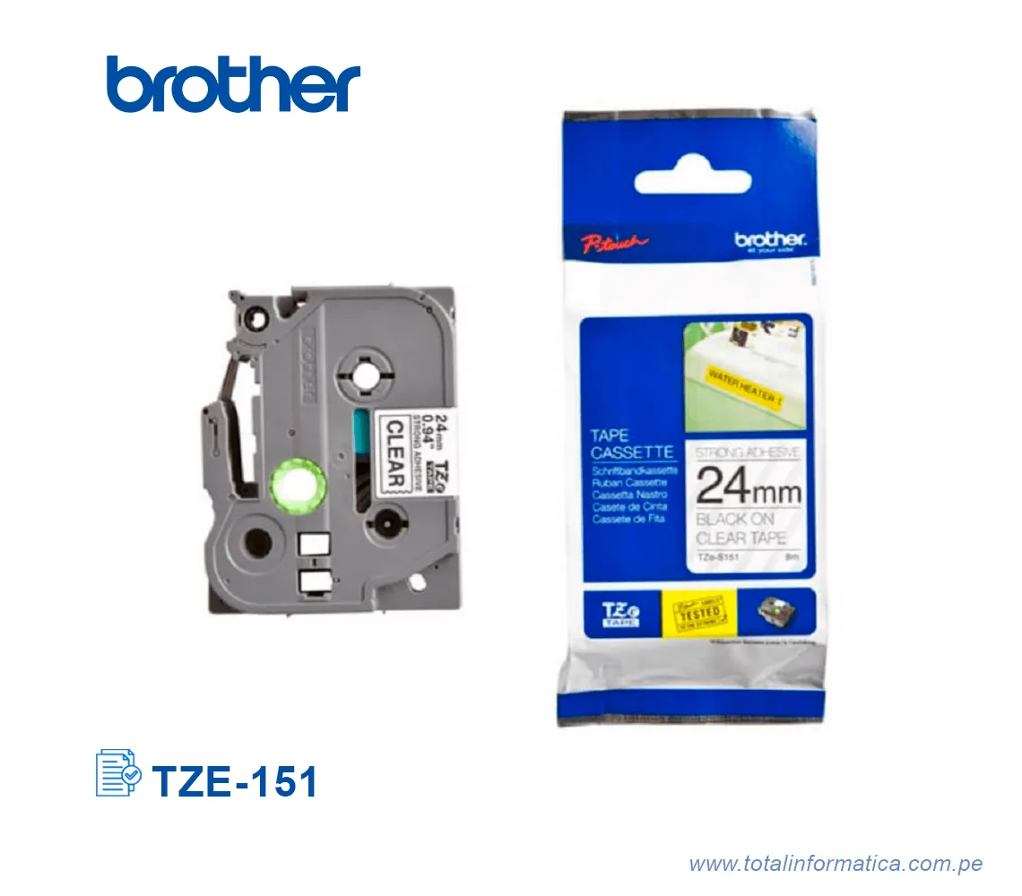 CINTA BROTHER TZE-151/TZE151 24 MM BLACK ON CLEAR 1" - imagen 2