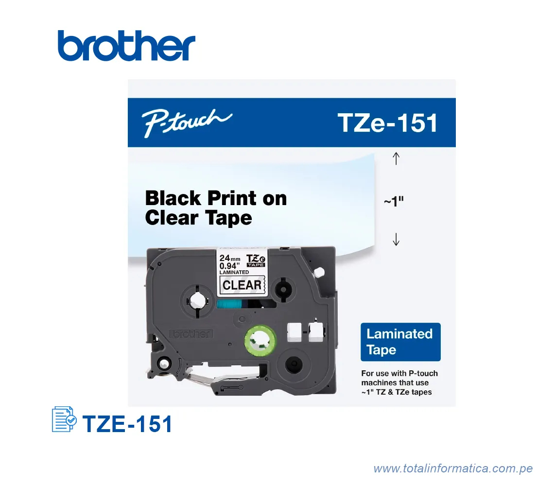 CINTA BROTHER TZE-151/TZE151 24 MM BLACK ON CLEAR 1" - imagen 1