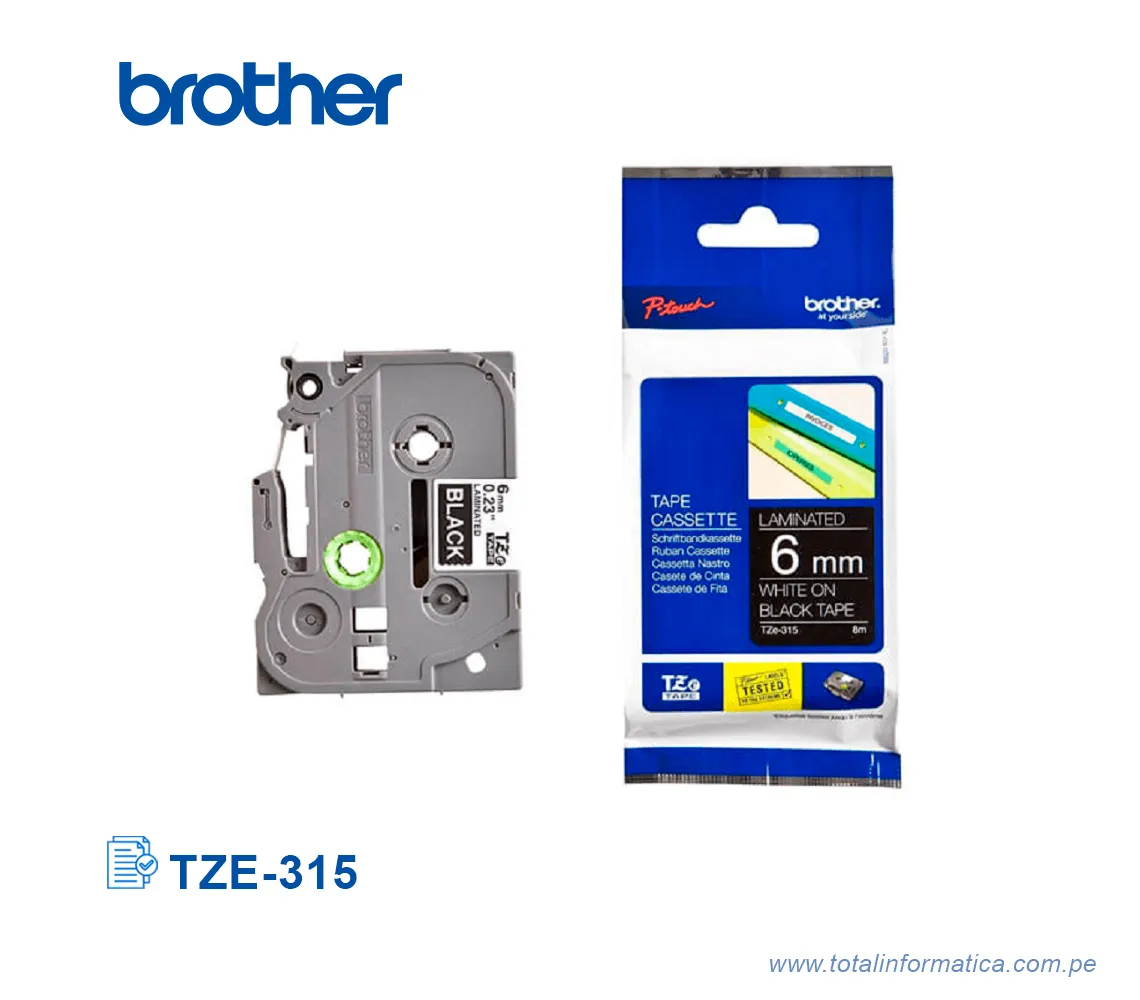 CINTA BROTHER TZE-315 6 MM WHITE ON BLACK 1/4" - imagen 2
