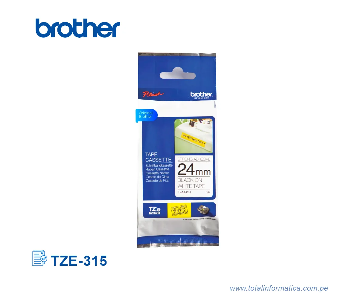 CINTA BROTHER TZE-315 6 MM WHITE ON BLACK 1/4" - imagen 1