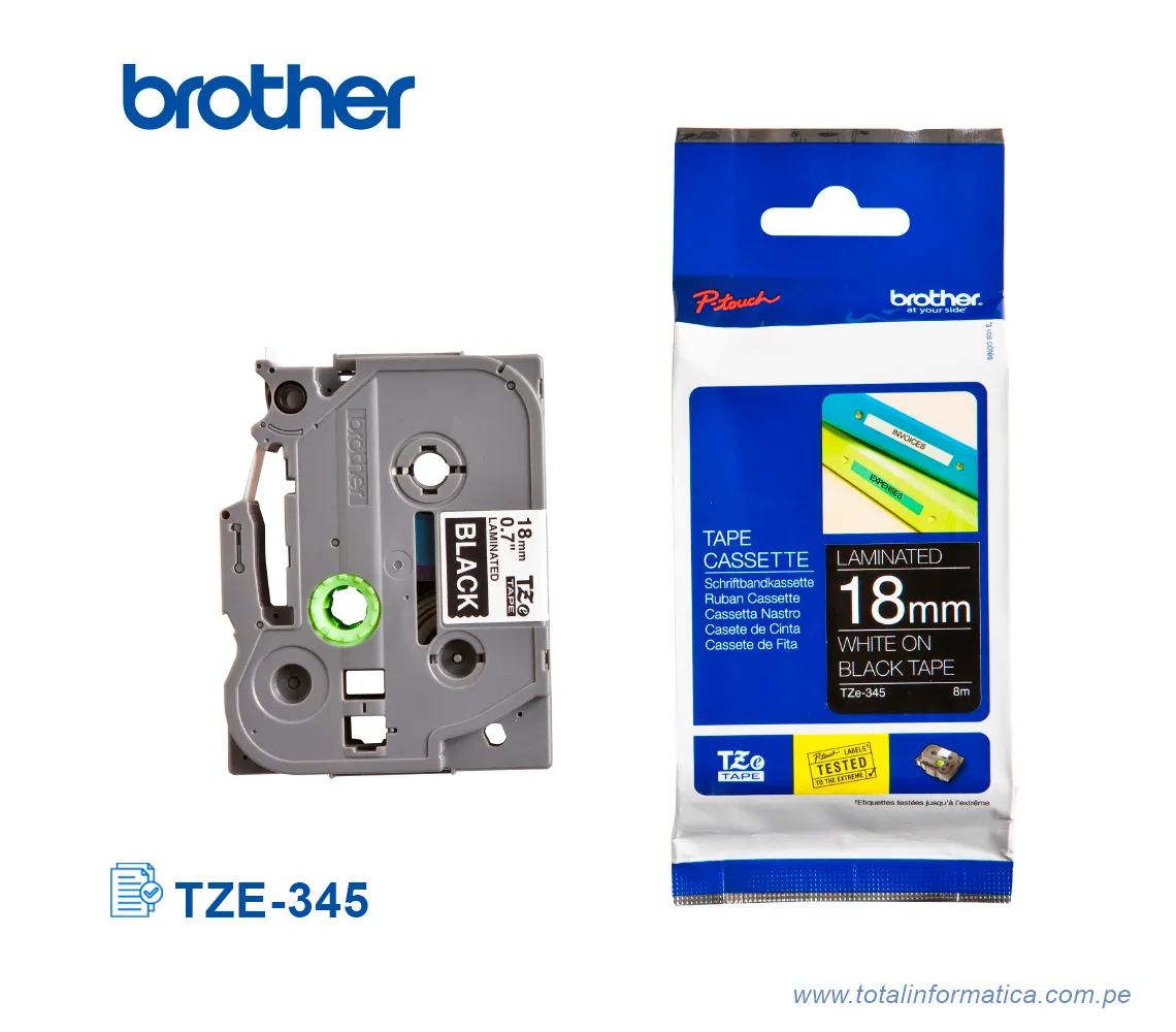 CINTA BROTHER TZE-345/TZE345 18 MM WHITE ON BLACK 3/4" - imagen 2