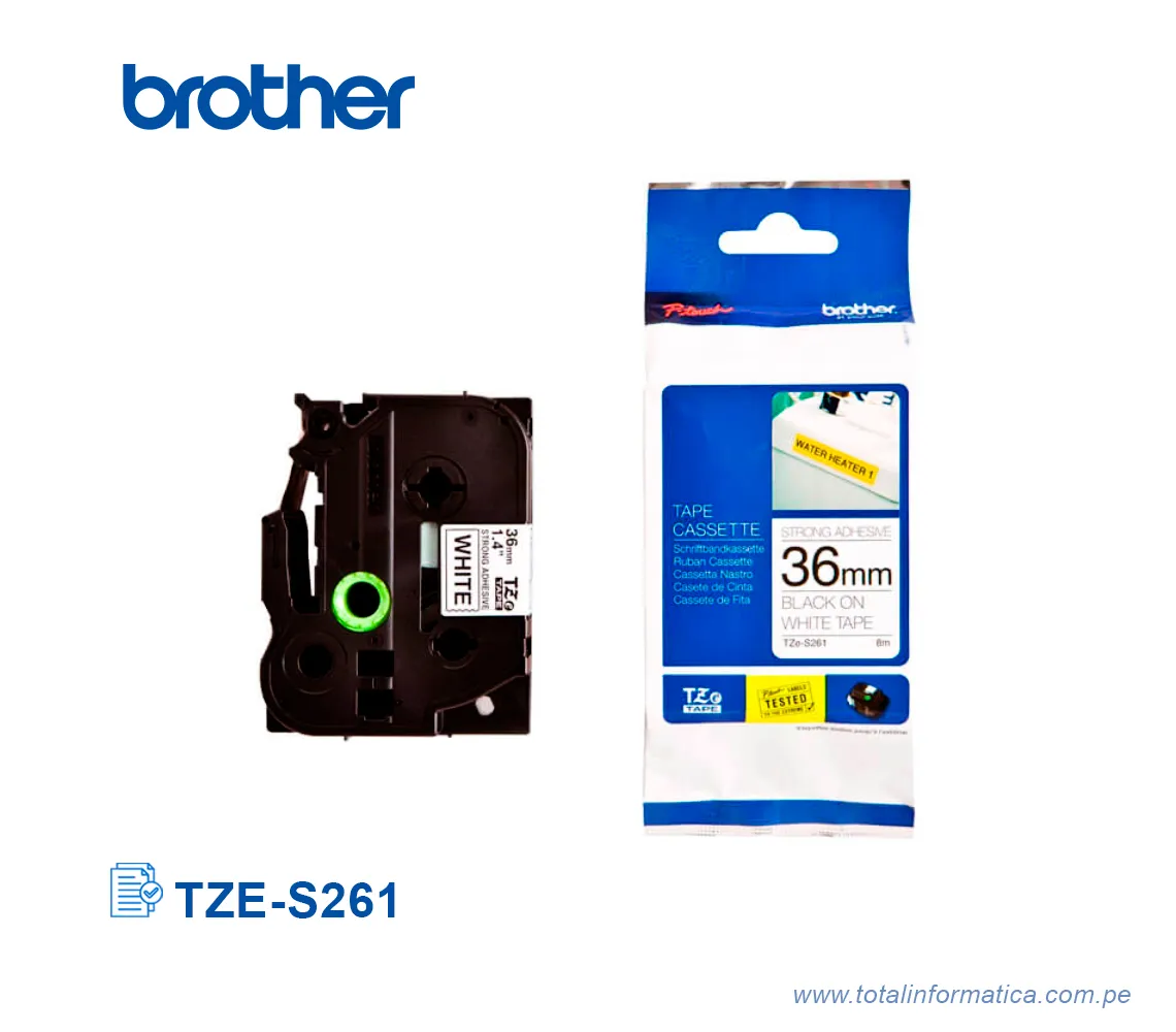 CINTA BROTHER TZES261/TZE-S261 1.5" 36MM BLACK ON WHITE - imagen 1