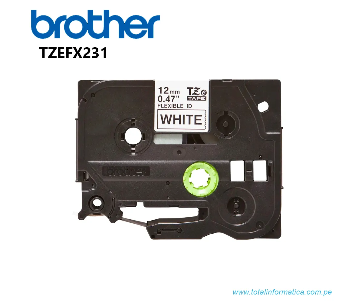CINTA BROTHER TZEFX231/TZE-FX231 12 MM X 8M BLACK ON WHITE - imagen 1