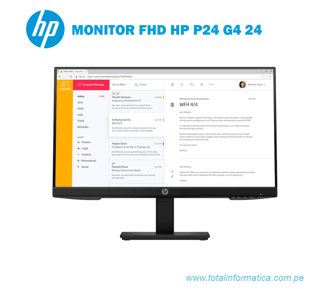 MONITOR HP P24 G4 23.8" FHD, VGA, HDMI, DP - imagen 1