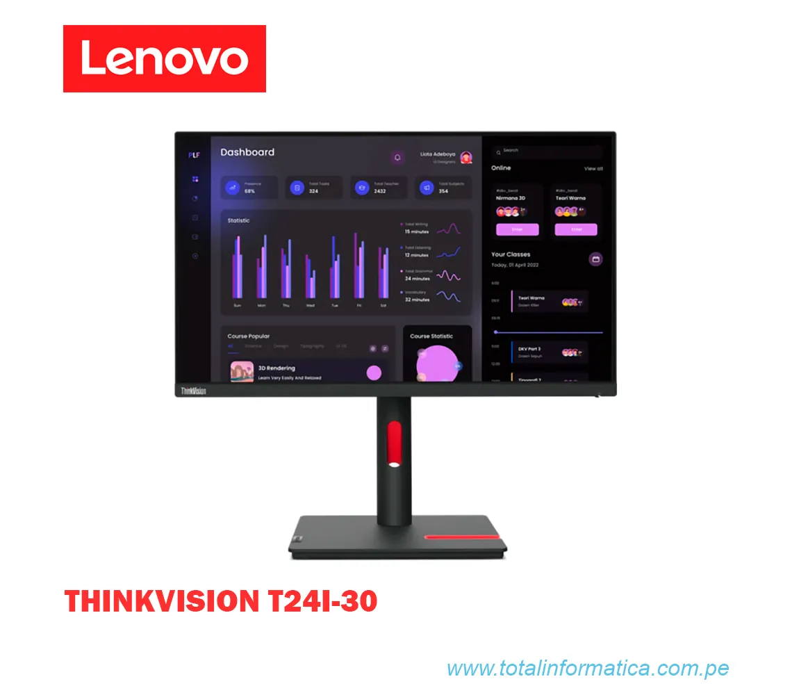 MONITOR LENOVO THINKVISION T24I-30 DE 23.8" FHD, HDMI, VGA, USB - imagen 1