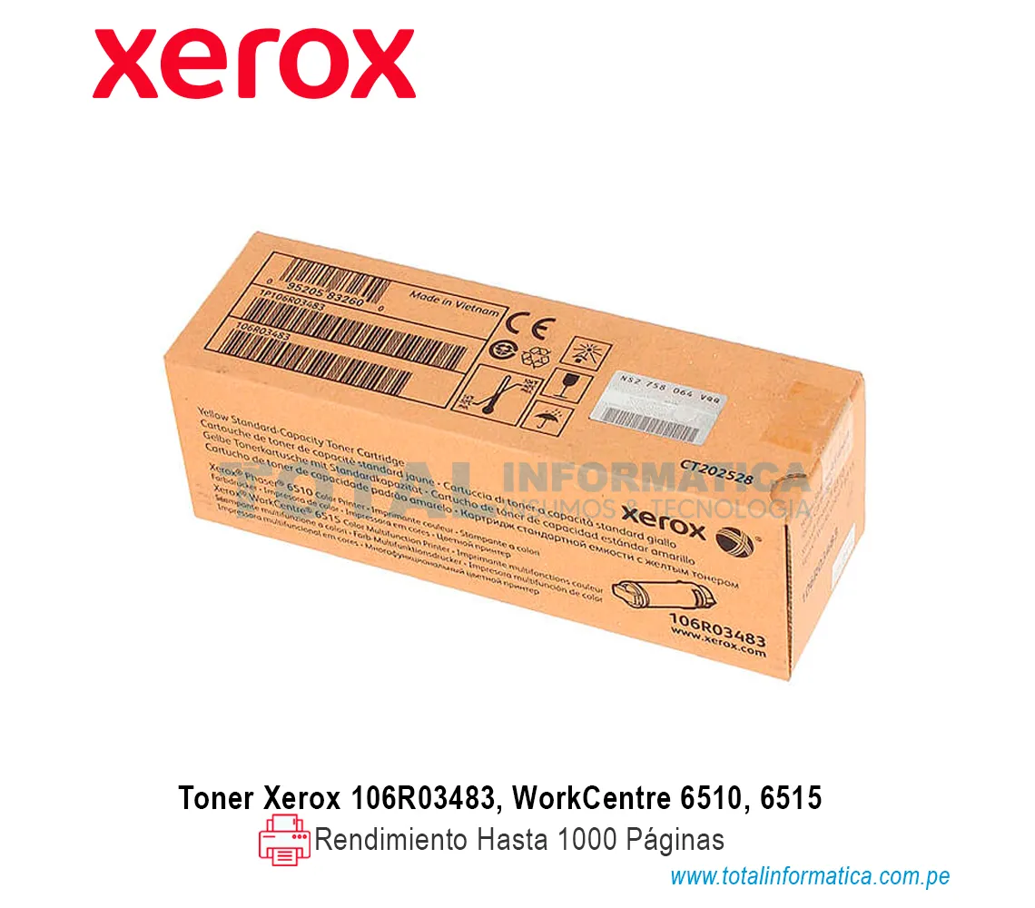 TONER XEROX ( 106R03483 ) WORKCENTRE 6510, 6515, YELLOW, 1K PAG - imagen 1