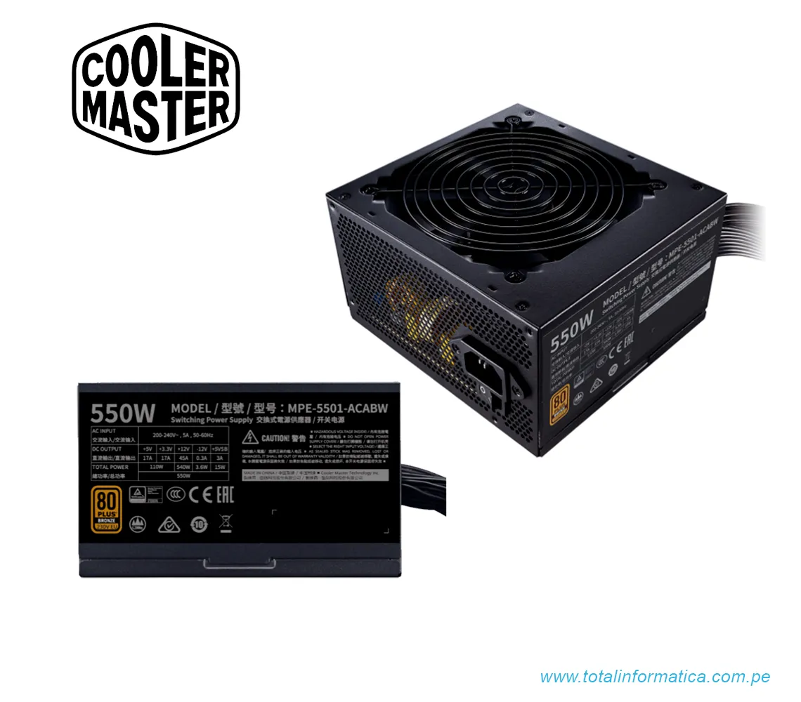 FUENTE DE PODER COOLER MASTER MWE  BRONZE 80 V2 230V 550W A/US CABLE-NO MODULAR(MPE-5501-ACABW-BUS) - imagen 2