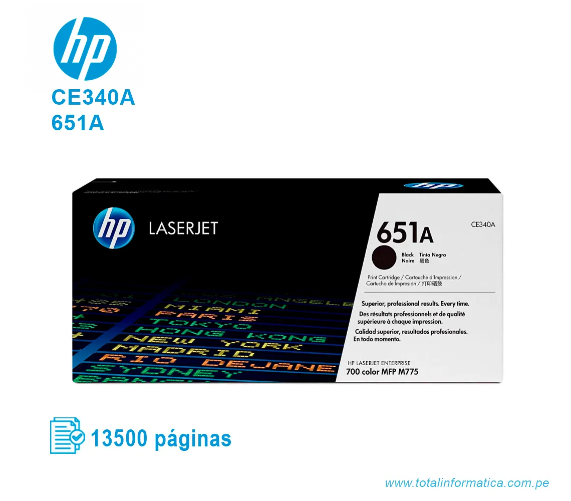 TONER HP 651A BLACK ( CE340A ) LASERJET MFP M775, 13.5K PGS - imagen 1