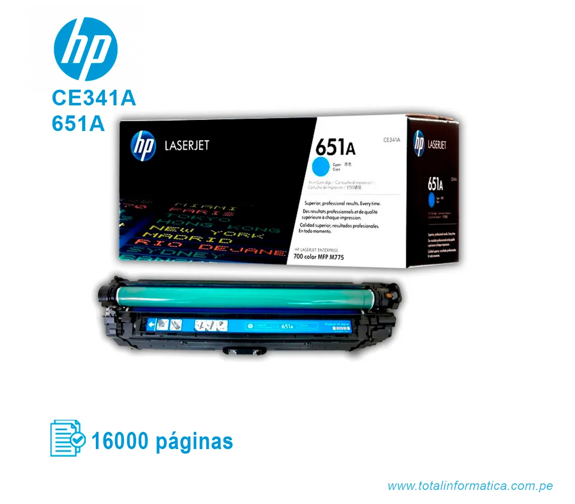 TONER HP 651A CYAN ( CE341A ) LASERJET MFP M775, 16K PGS - imagen 2