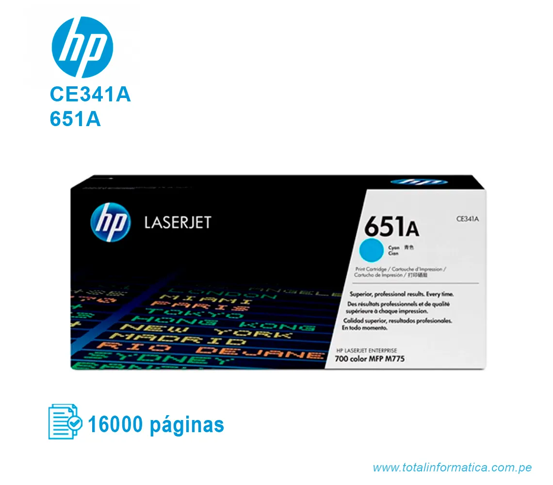 TONER HP 651A CYAN ( CE341A ) LASERJET MFP M775, 16K PGS - imagen 1