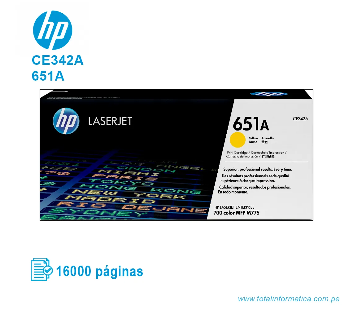 TONER HP 651A YELLOW ( CE342A ) LASERJET MFP M775, 16K PGS - imagen 1