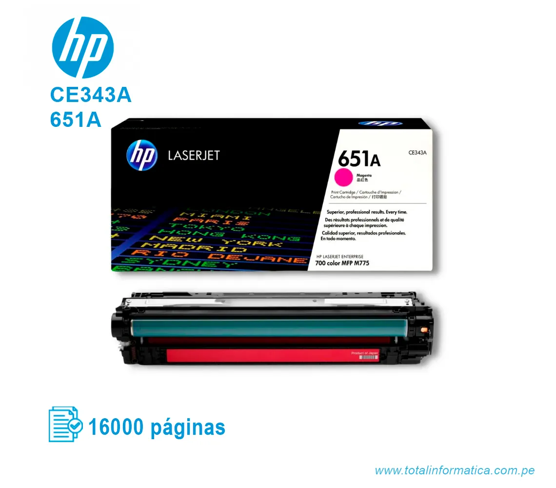 TONER HP 651A MAGENTA ( CE343A ) LASERJET MFP M775, 16K PGS - imagen 2