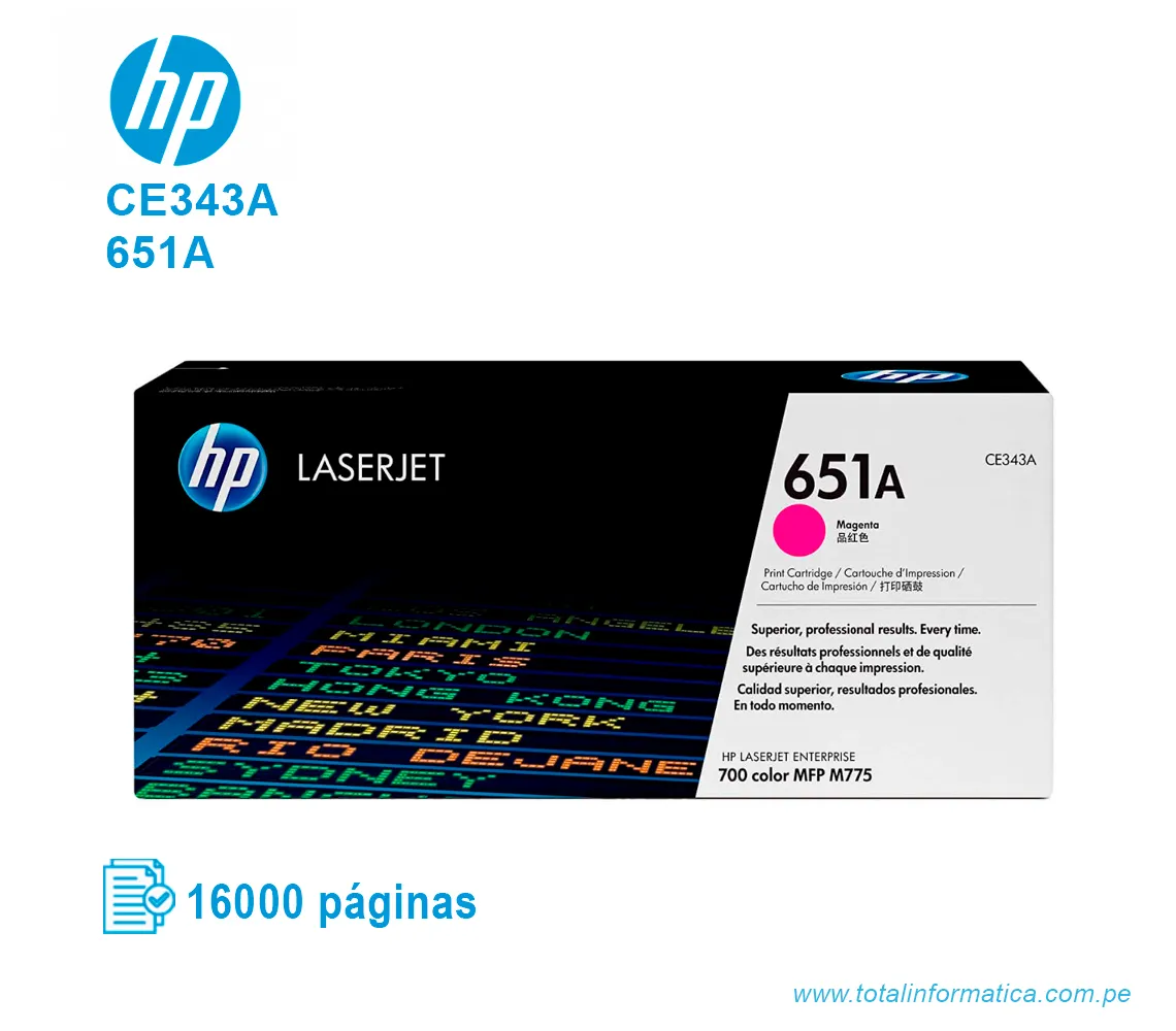 TONER HP 651A MAGENTA ( CE343A ) LASERJET MFP M775, 16K PGS - imagen 1