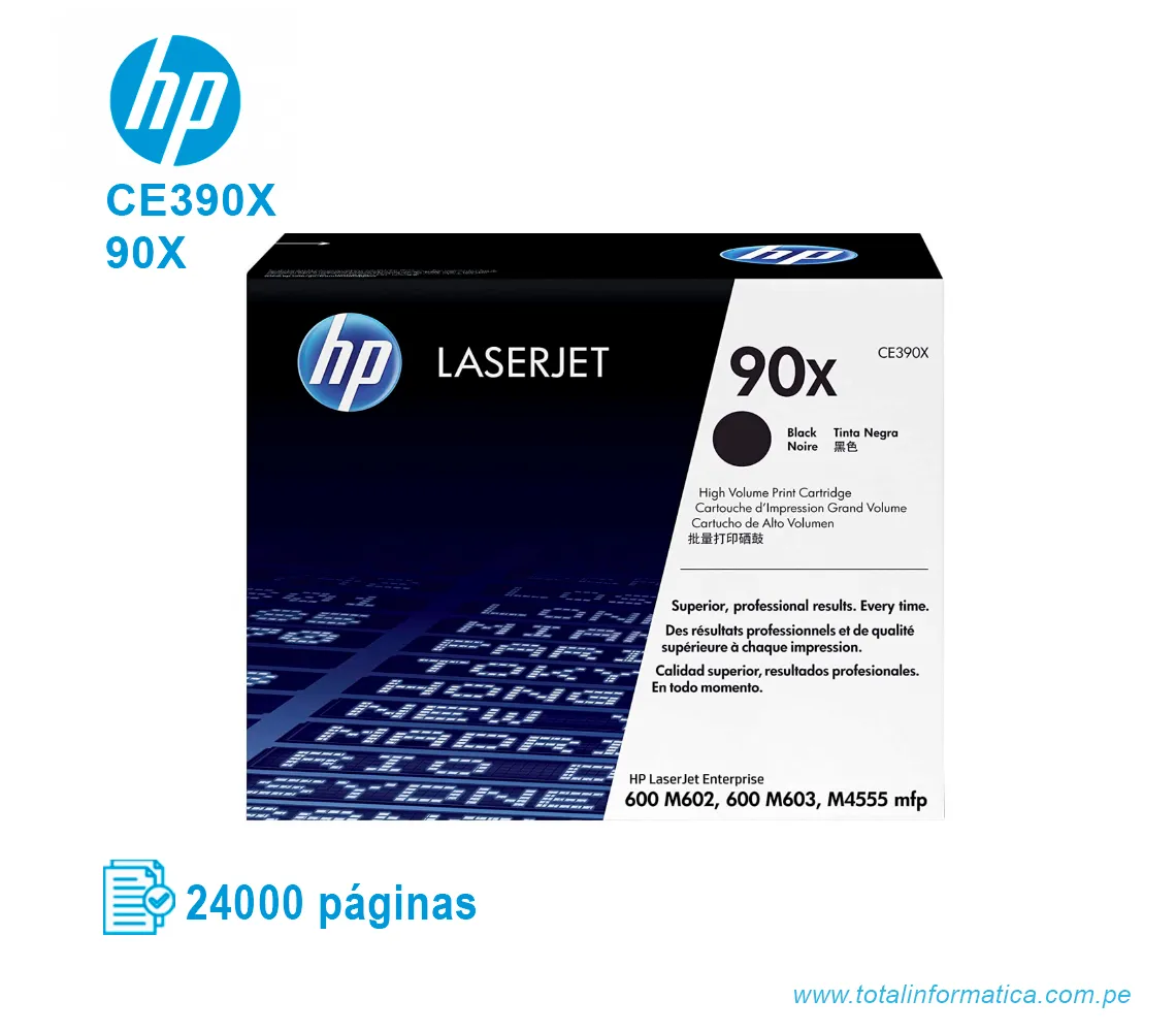 TONER HP 90X BLACK ( CE390X ) LASERJET M4555, 24K PGS - imagen 1