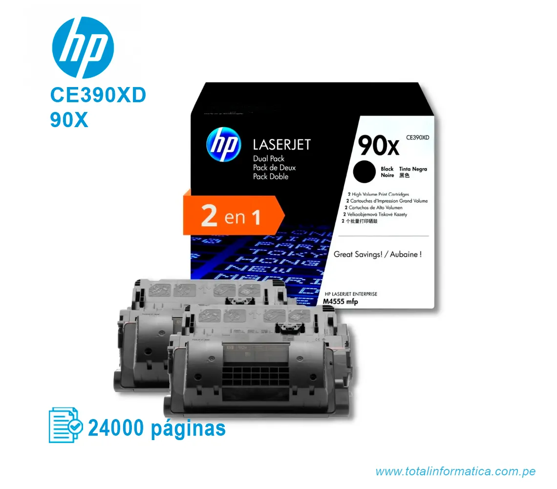 TONER HP 90X BLACK ( CE390XD ) LASERJET M4555, 24K PGS - imagen 2