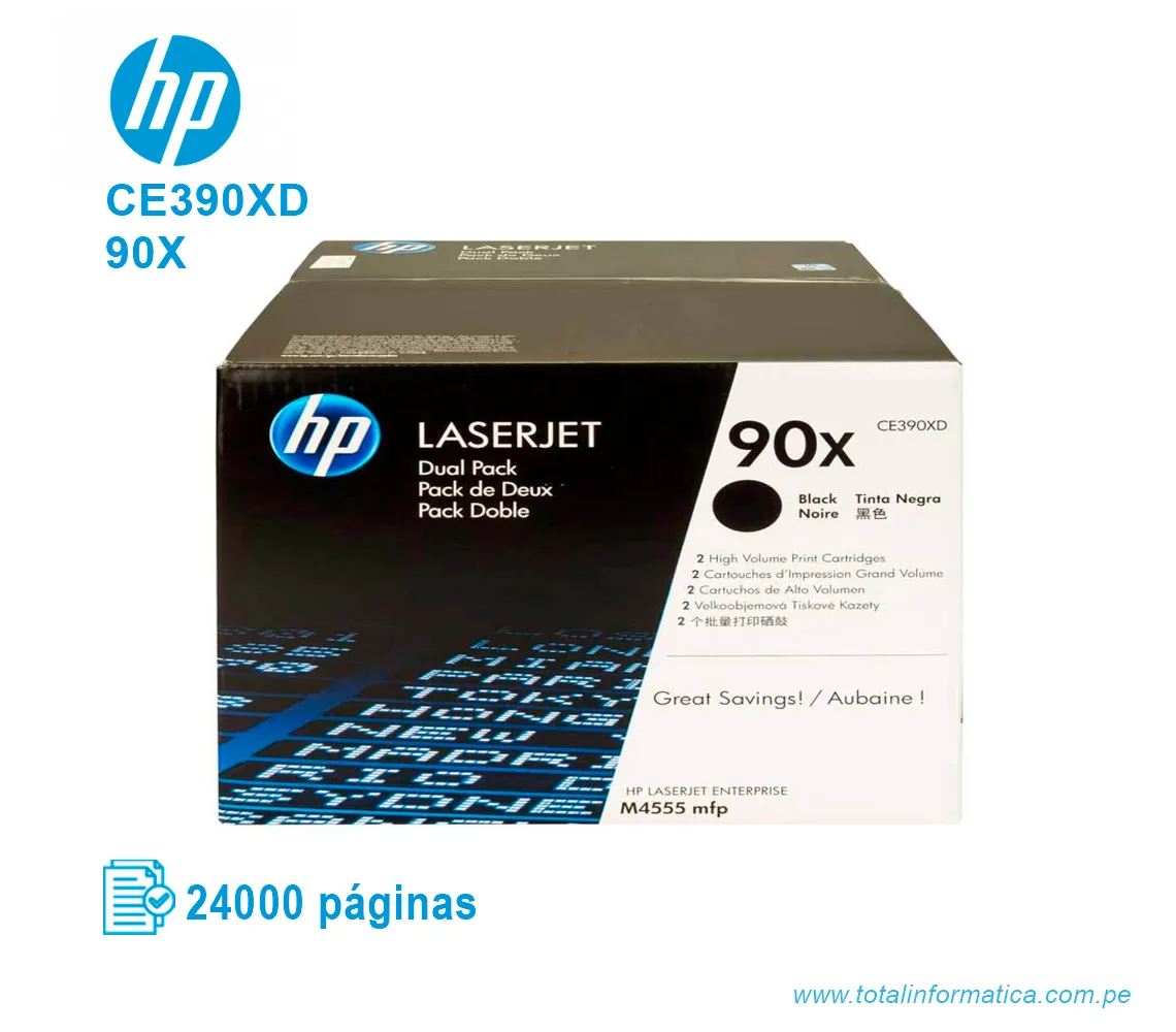 TONER HP 90X BLACK ( CE390XD ) LASERJET M4555, 24K PGS - imagen 1