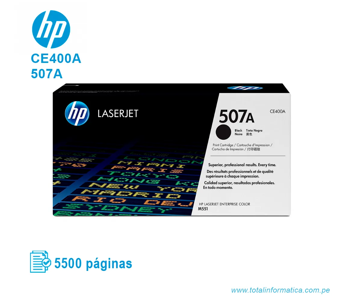 TONER HP 507A BLACK ( CE400A ) LASERJET M551N, 5500 PGS - imagen 1