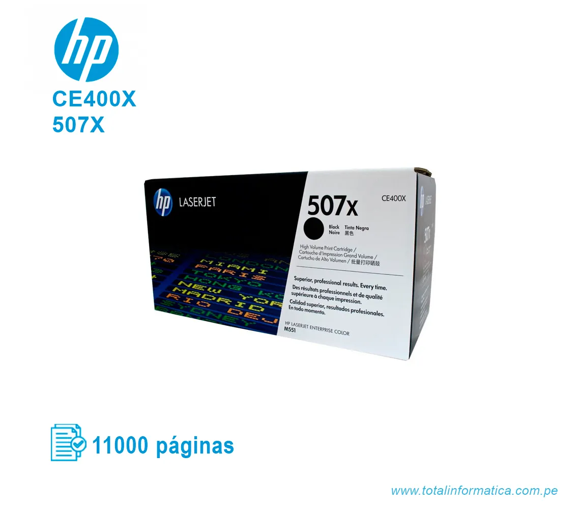 TONER HP 507X BLACK ( CE400X ) LASERJET M551N, 11000 PGS - imagen 1