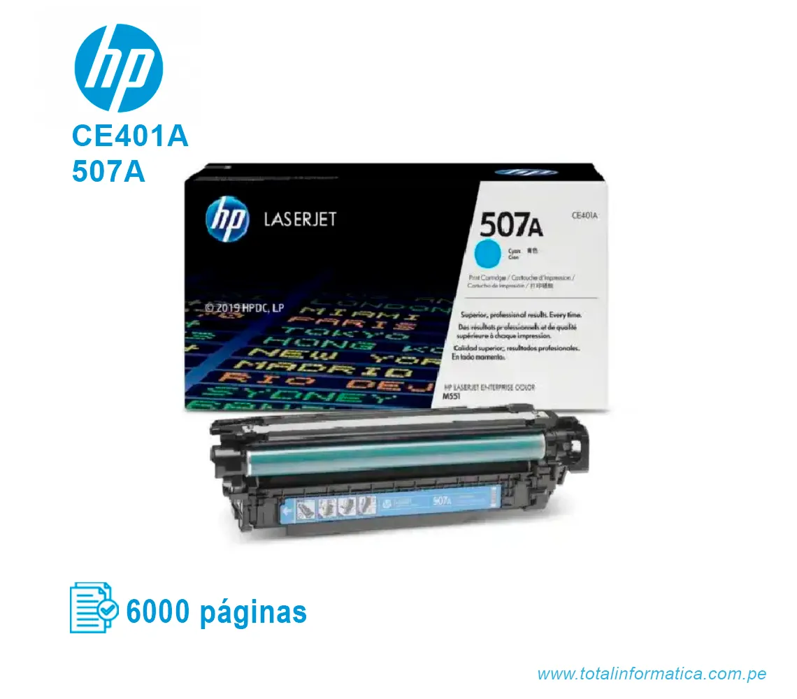 TONER HP 507A CYAN ( CE401A ) LASERJET M551N, 6000 PGS - imagen 2