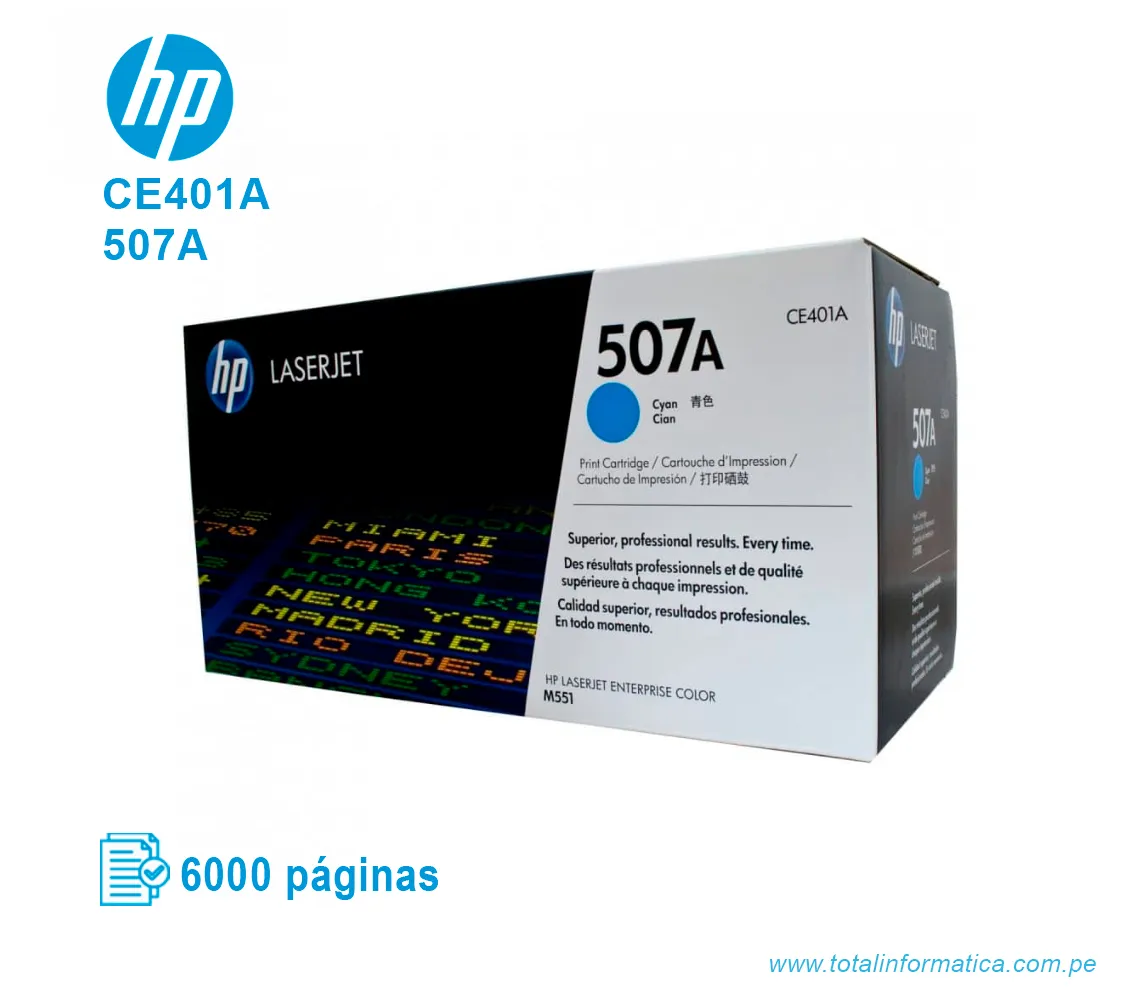 TONER HP 507A CYAN ( CE401A ) LASERJET M551N, 6000 PGS - imagen 1