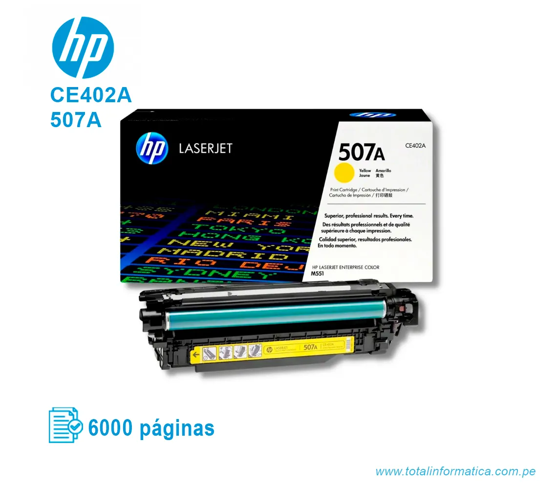 TONER HP 507A YELLOW ( CE402A ) LASERJET M551N, 6000 PGS - imagen 2