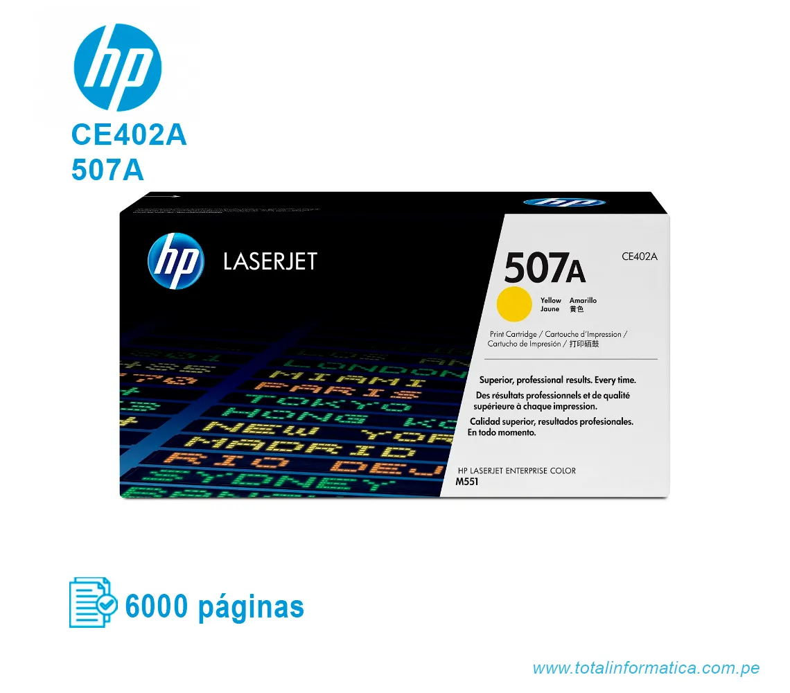 TONER HP 507A YELLOW ( CE402A ) LASERJET M551N, 6000 PGS - imagen 1