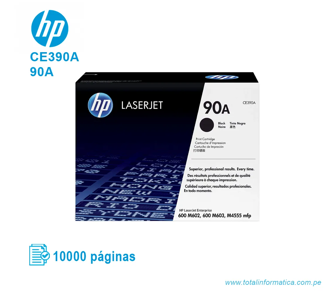 TONER HP 90A BLACK ( CE390A ) LASERJET, M4555, 10K PGS - imagen 1