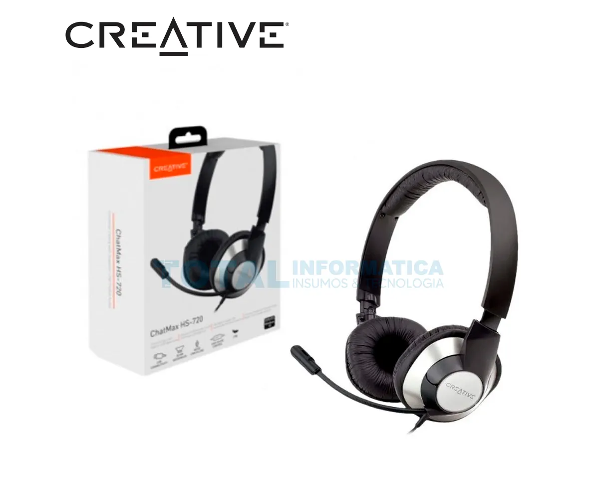 AUDIFONO CREATIVE CHATMAX HS-720, USB CANCELADOR DE RUIDO, NEGRO CON PLATA - imagen 1