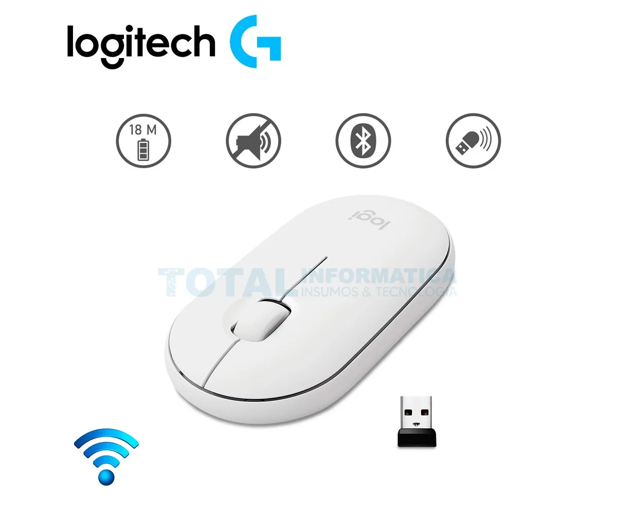 MOUSE LOGITECH PEBBLE M350 ( 910-005770 ) SILENCIOSO, INALÁMBRICO, BLUETOOTH, BLANCO - imagen 2