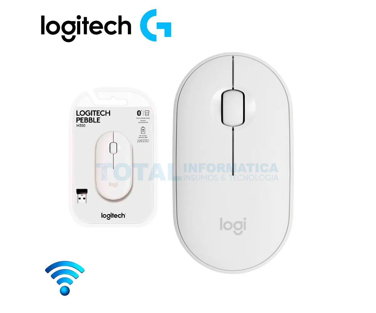 MOUSE LOGITECH PEBBLE M350 ( 910-005770 ) SILENCIOSO, INALÁMBRICO, BLUETOOTH, BLANCO - imagen 1