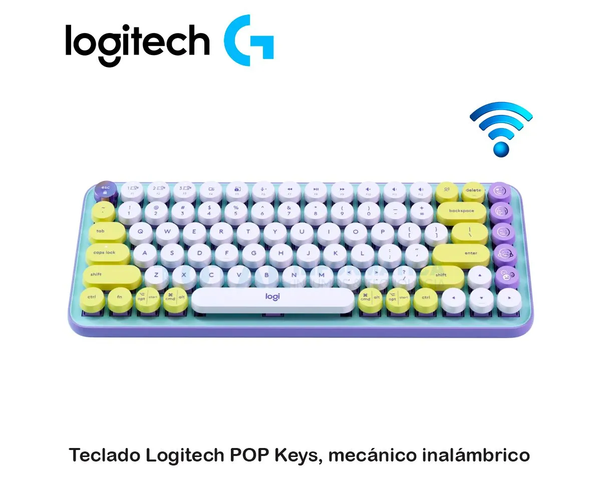 TECLADO LOGITECH POP KEYS ( 920-010714 ) INALÁMBRICO FRESH VIBES LILA CON VERDE - imagen 1