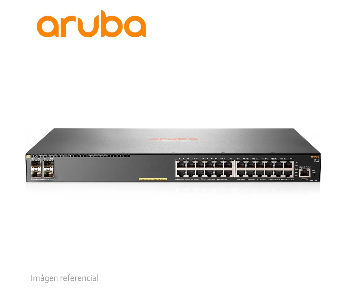 SWITCH HPE ARUBA 2540 JL354A, 24 RJ-45 GBE, 4 SFP+ 1/10 GBE. - imagen 1
