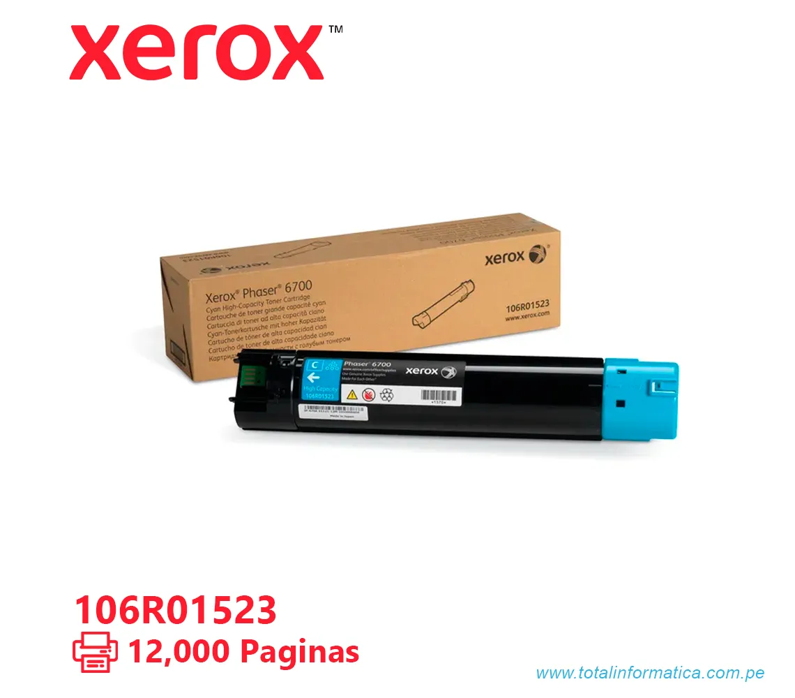 TONER XEROX ( 106R01523 ) PHASER 6700 CYAN, 12K PÁG - imagen 1