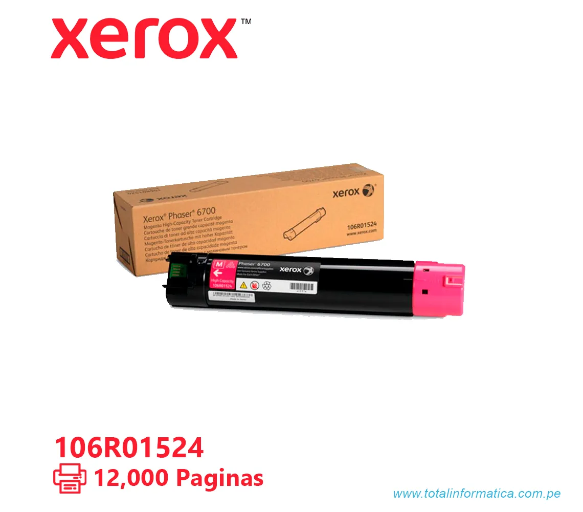 TONER XEROX ( 106R01524 ) PHASER 6700 MAGENTA, 12K PÁG - imagen 1