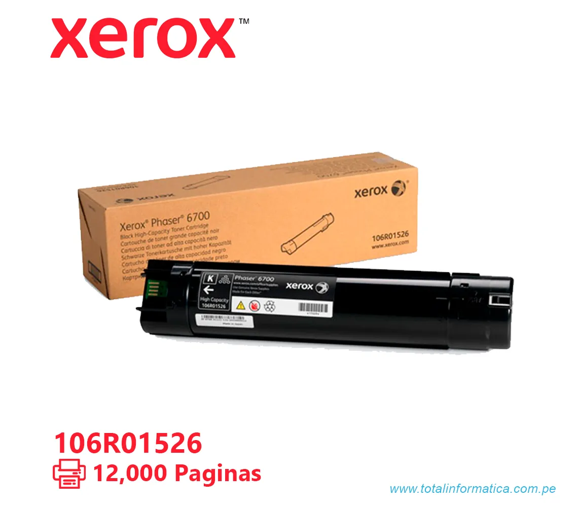 TONER XEROX ( 106R01526 ) PHASER 6700 NEGRO, 12K PÁG - imagen 1