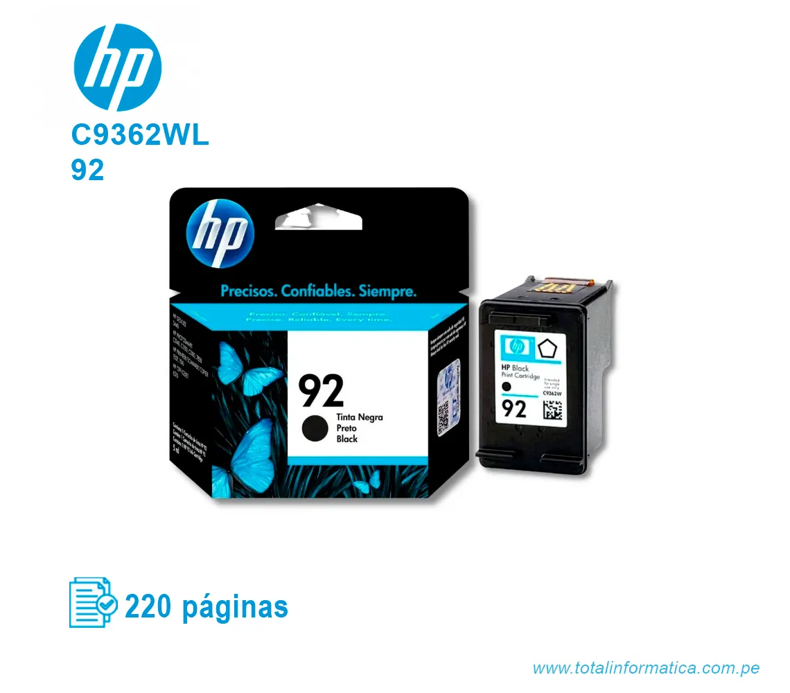 TINTA HP 92 NEGRO ( C9362WL ) DESKJET 6540, 220 PÁG - imagen 2