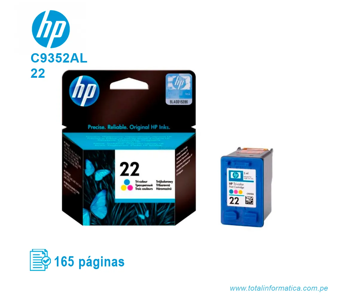 TINTA HP 22 TRICOLOR ( C9352AL ) D1560, F380, 4355 - imagen 2