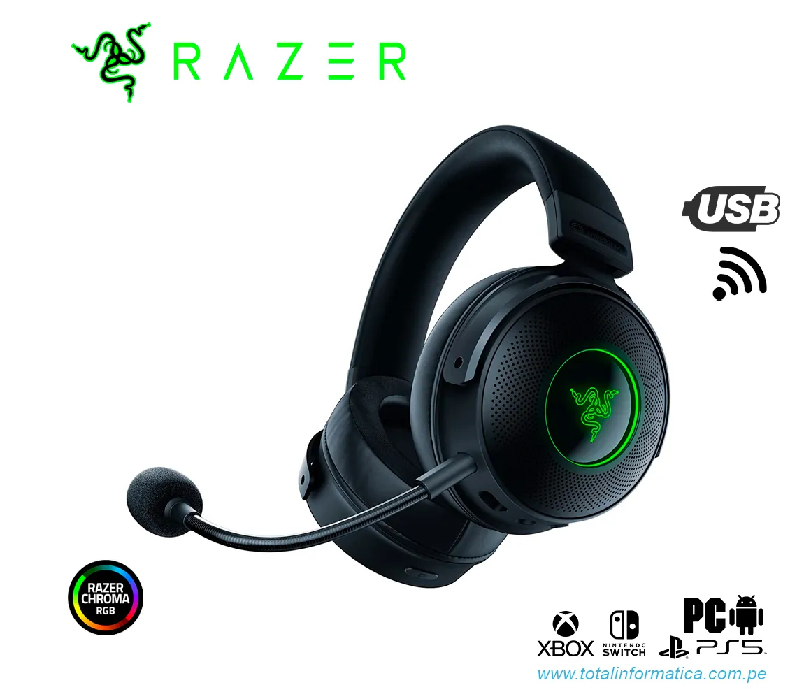 AUDIFONO GAMING CON MICROFONO RAZER KRAKEN V3 PRO, INALAMBRICO, USB-A, CHROMA RGB, NEGRO(RZ04-03460100-R3U1) - imagen 1