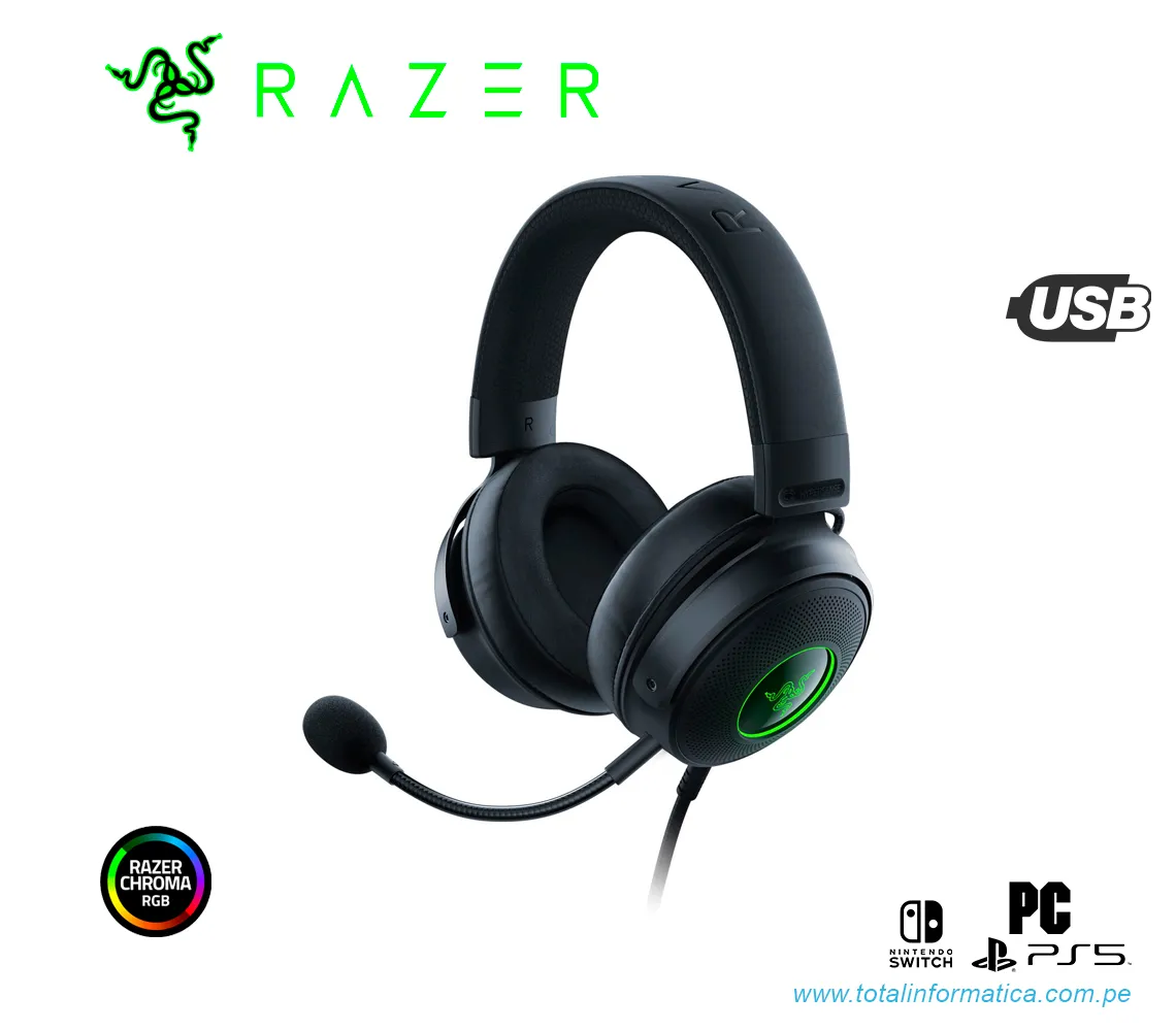 AUDIFONO GAMING CON MICROFONO RAZER KRAKEN V3 USB HYPERSENSE, USB HYPERSENSE THX, NEGRO(RZ04-03770100-R3U1) - imagen 1