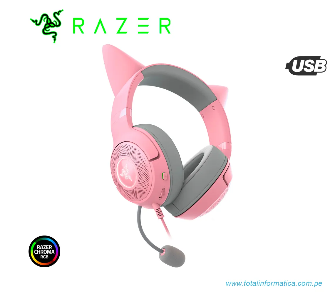 AUDIFONO CON MICROFONO RAZER KRAKEN KITTY V2, CHROMA RGB, USB, ROSA(RZ04-04730200-R3U1) - imagen 2