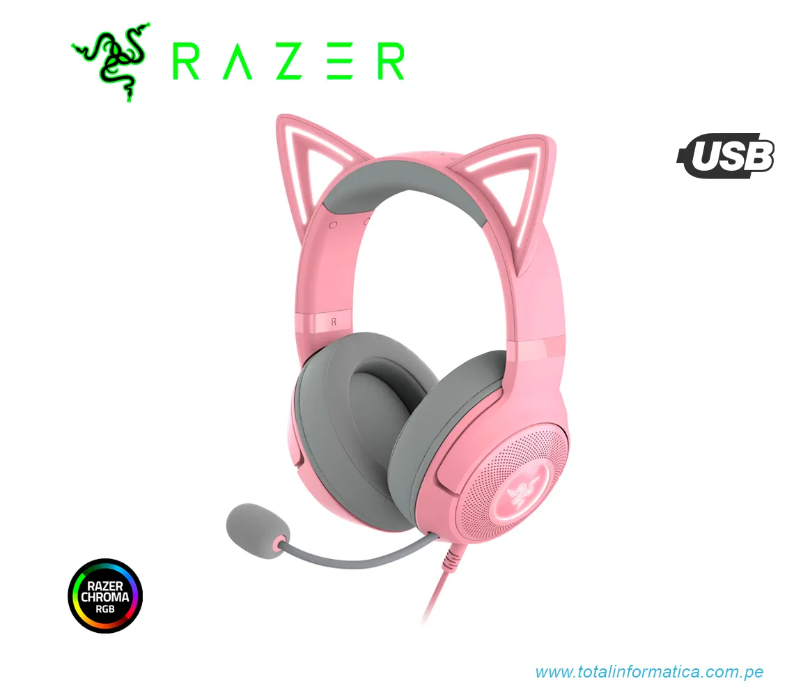 AUDIFONO CON MICROFONO RAZER KRAKEN KITTY V2, CHROMA RGB, USB, ROSA(RZ04-04730200-R3U1) - imagen 1