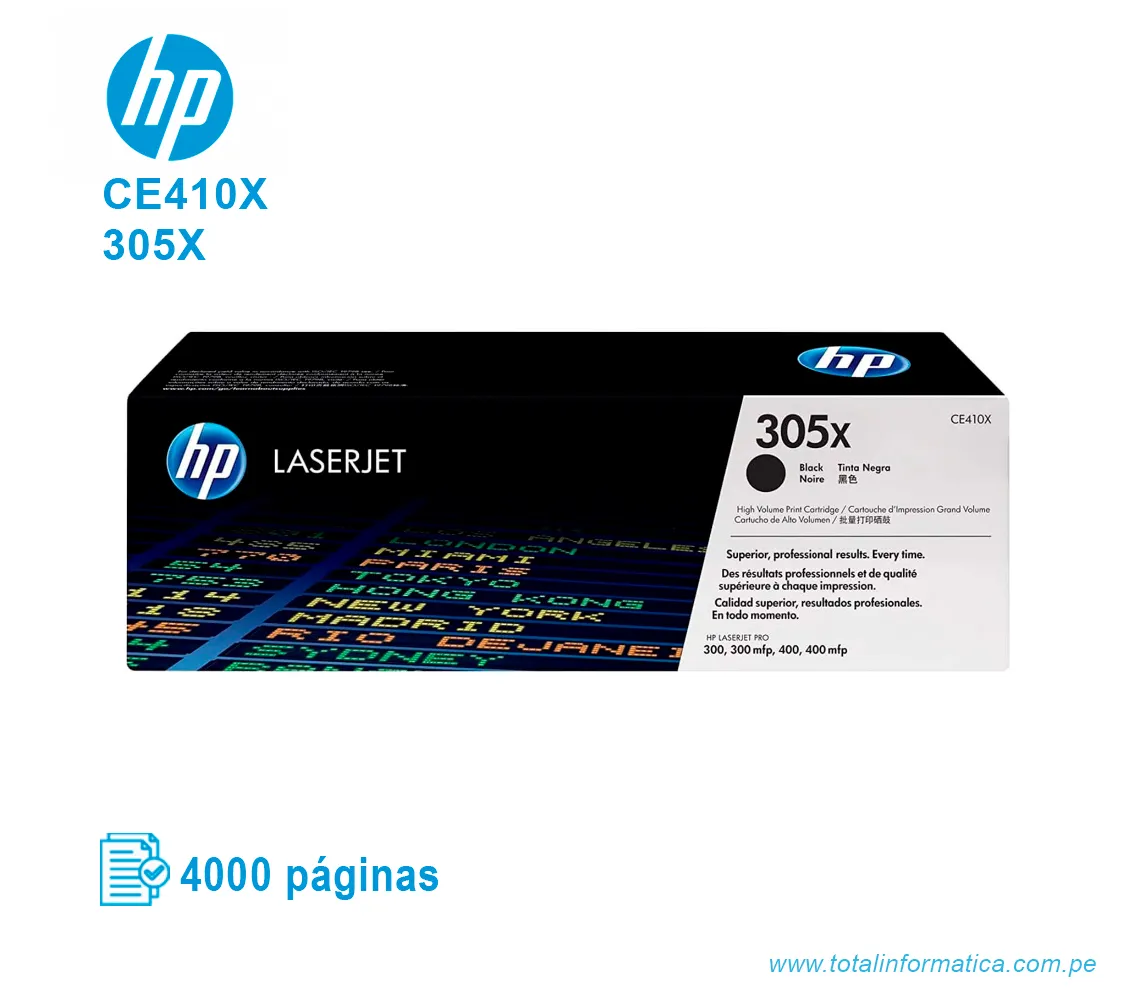 TONER HP 305X BLACK ( CE410X ) LASERJET M551N, 4000 PGS - imagen 1