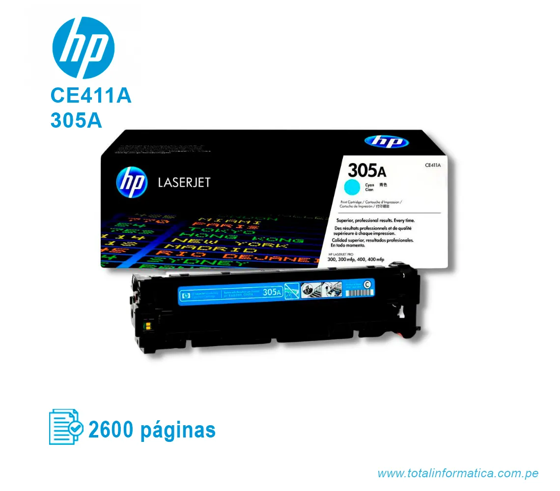 TONER HP 305A CYAN ( CE411A ) LASERJET M551N, 2600 PGS - imagen 2
