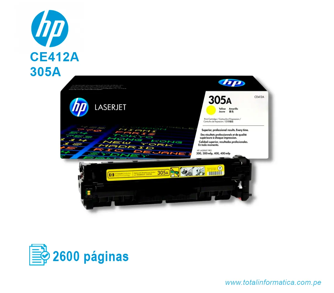 TONER HP 305A YELLOW ( CE412A ) LASERJET M551N, 2600 PGS - imagen 2