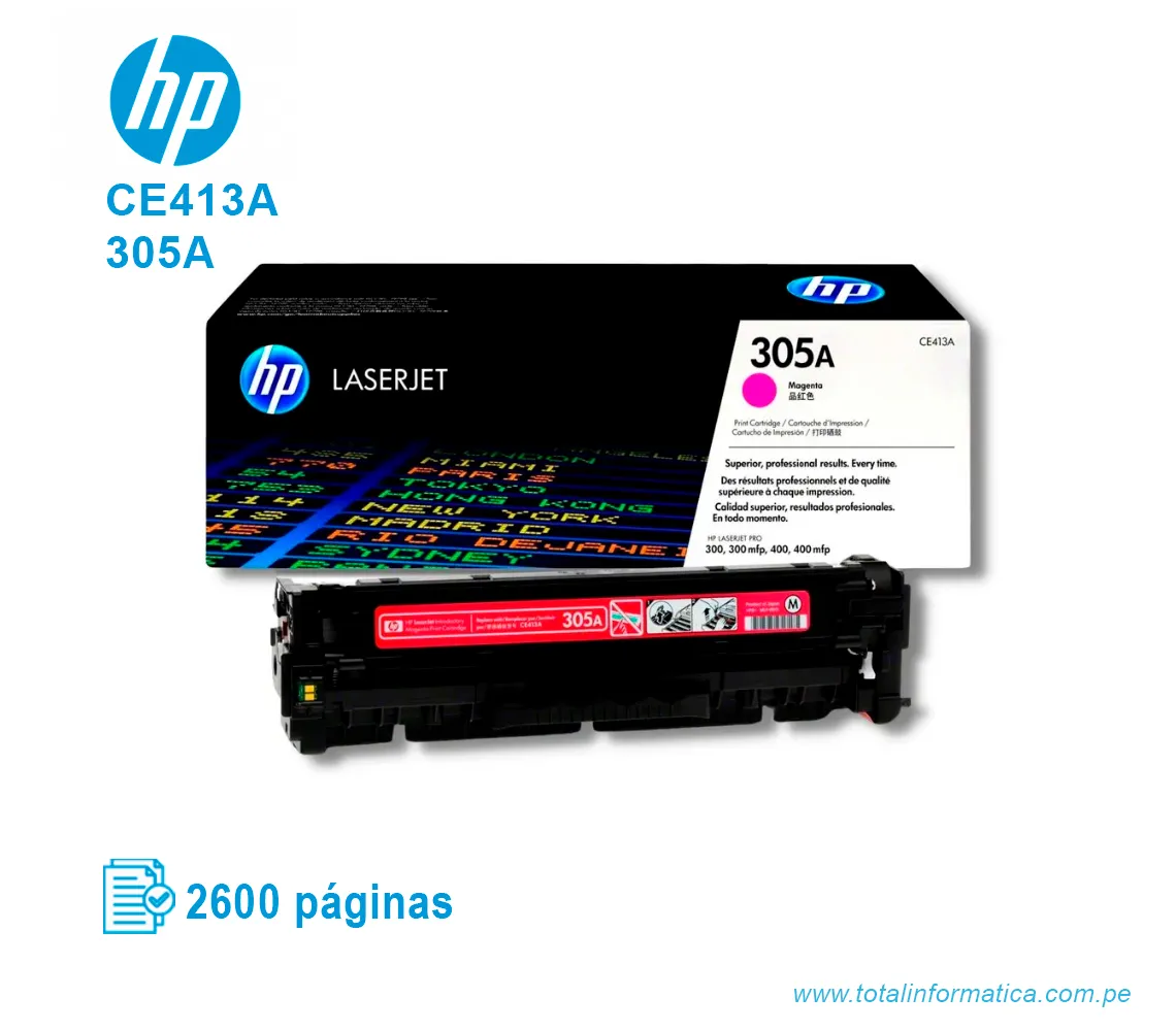 TONER HP 305A MAGENTA ( CE413A ) LASERJET M551N, 2600 PGS - imagen 2