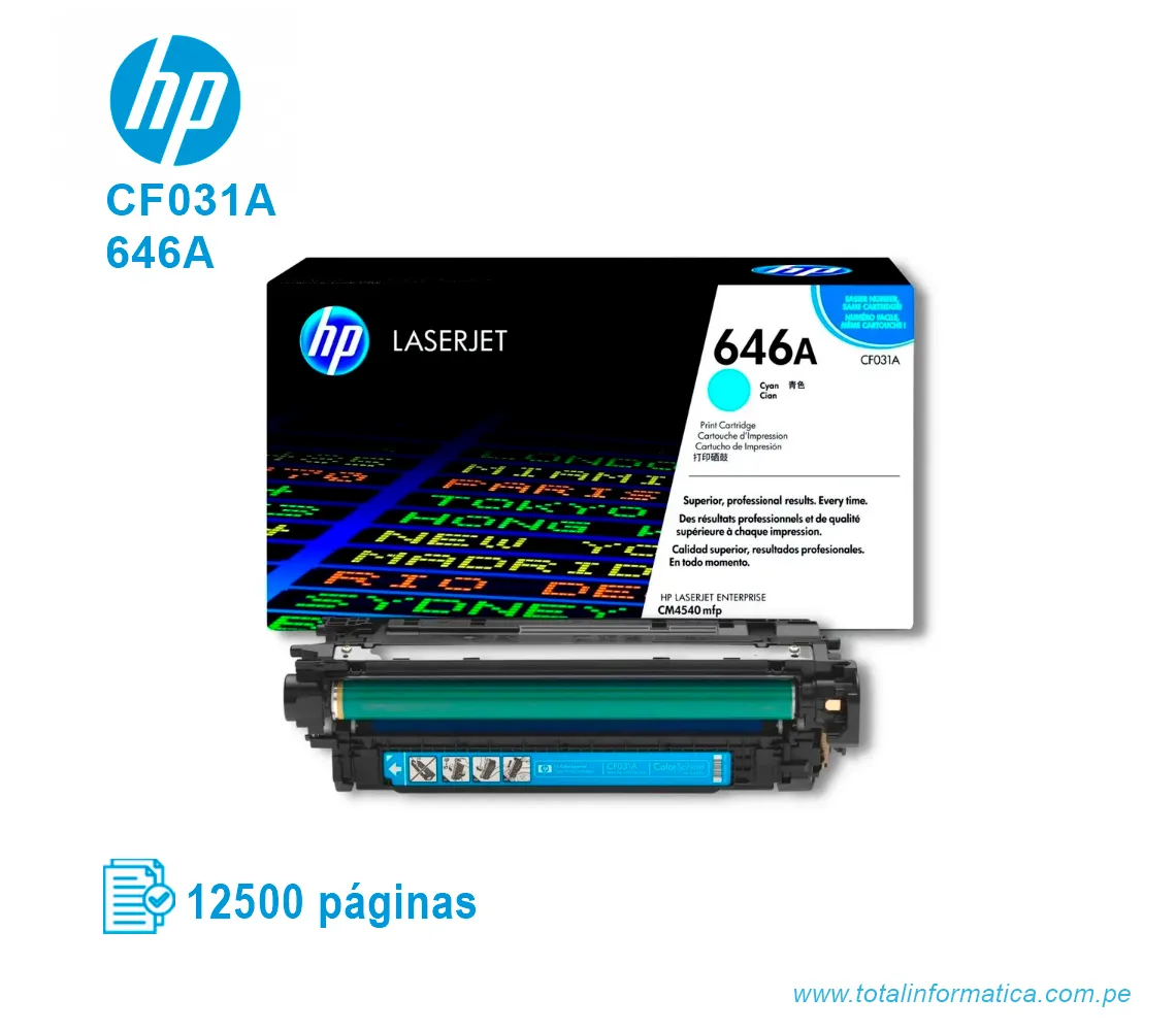 TONER HP 646A CYAN ( CF031A ) LASERJET CM4540, 12500 PGS - imagen 2
